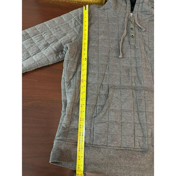Quilted Gray Hooded Pullover Sweatshirt With Kangaroo Pocket‎ & Button Closure - Picture 15 of 16